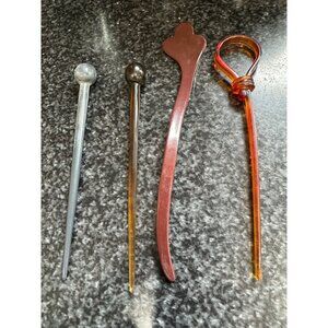 Vtg 4 Different Japanese Kanzashi Hair Sticks Lacquer Traditional Japanese Hair